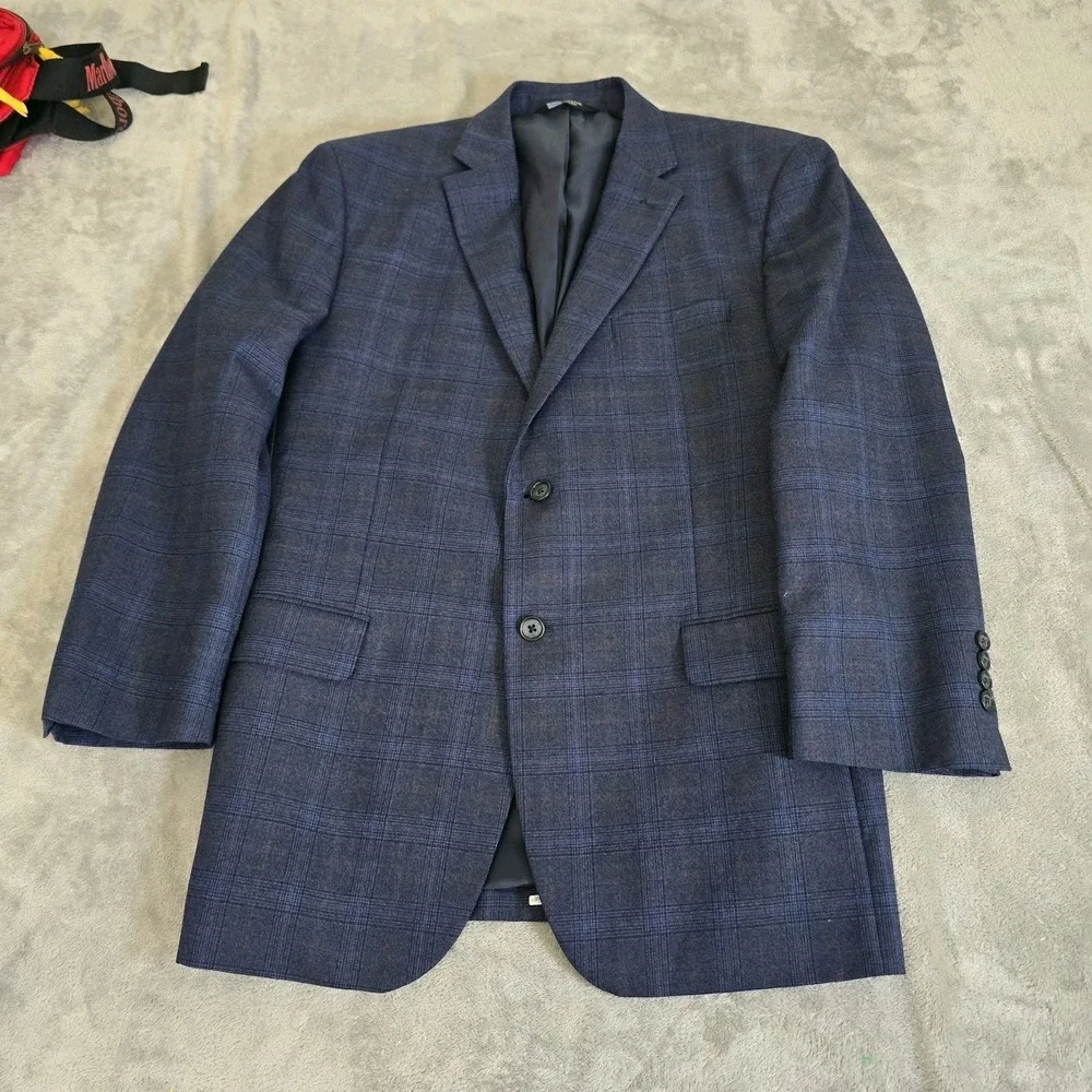Jos A Bank Blazer Mens 42R Blue Plaid Window Pane Pattern 80% Wool Classicore